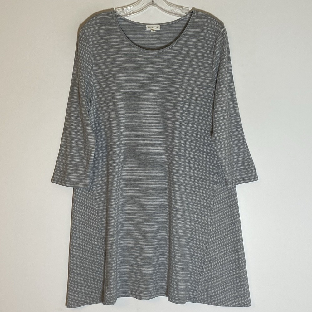 Garnet Hill Dress Womens Medium Gray Striped Casual A-line Midi Casual Stretch M
